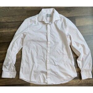 Michael Kors Mens Large Slim Fit Button Down Collared Shirt Stretch Pink White